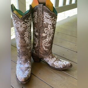 Floral Embroidered Leather Western Boot